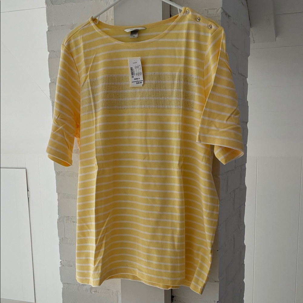 NWT CJ Banks yellow & white top
